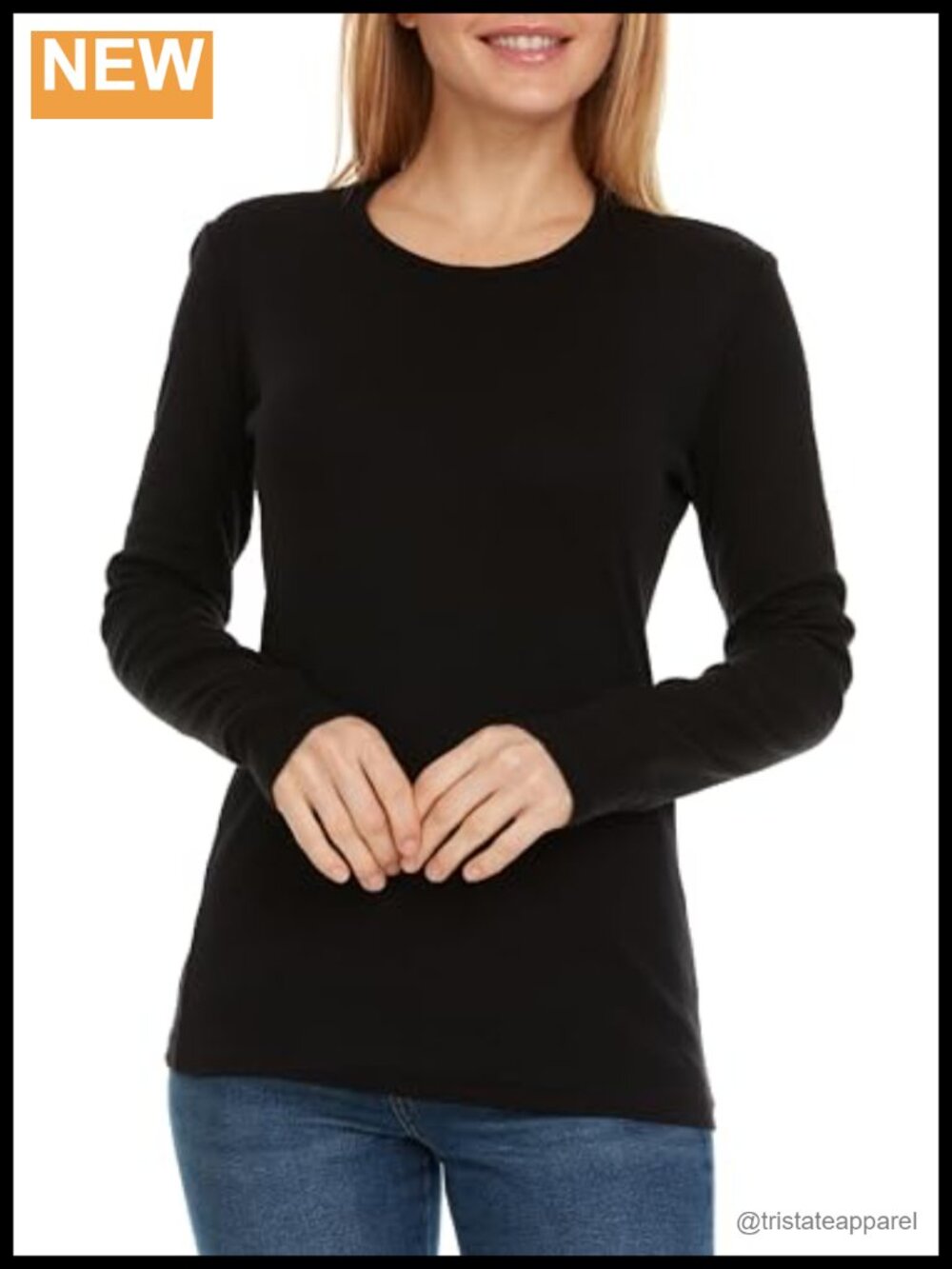 Women's Long Sleeve Crewneck Cotton Tee Fitted Super Soft Tagless Classic